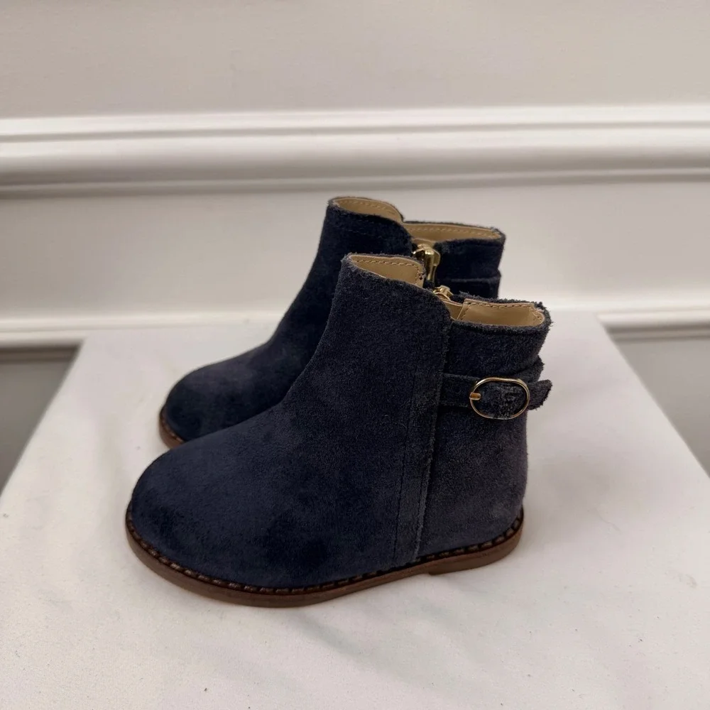 Janie and Jack Navy Blue Suede Ankle Boots Toddler Size 5 Side Zip 100040114